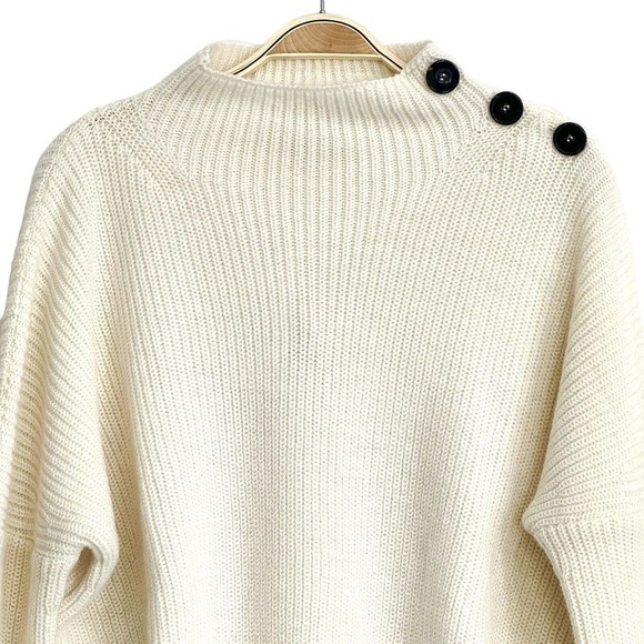 Acote Ecru Ivory Button Shoulder Alpaca Crewneck Pullover Sweater Sz 0 NWT $198 - Picture 2 of 9
